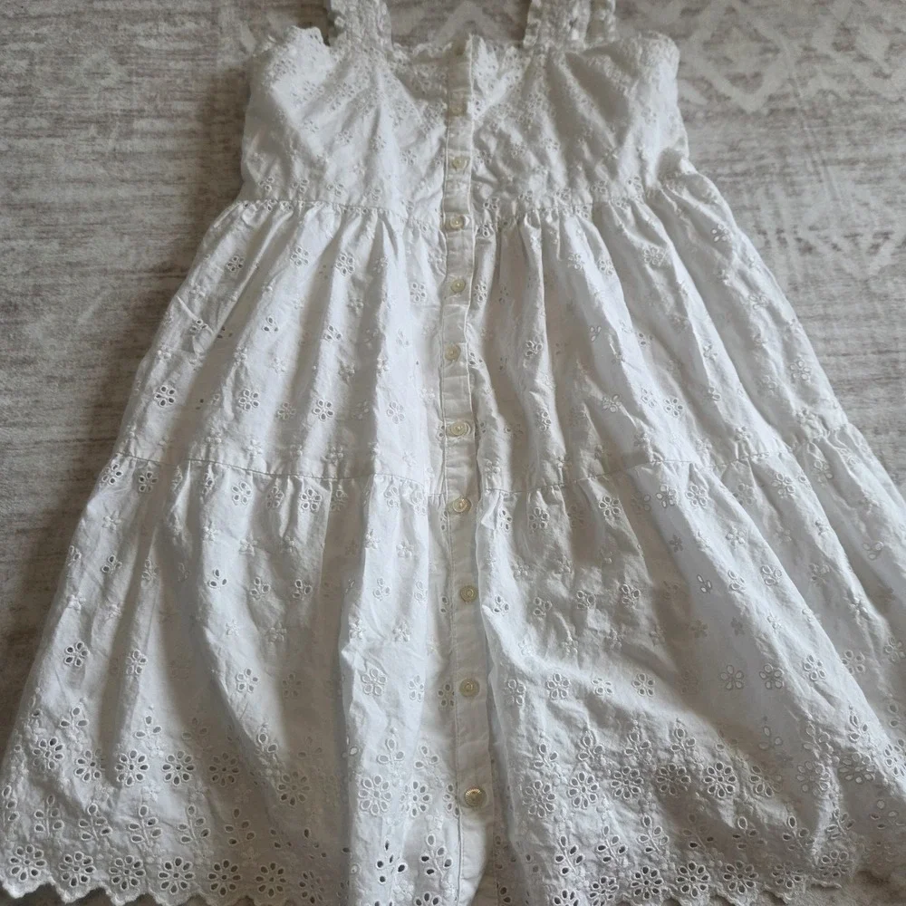 Gap x DOEN Girls Dress Size 10-11 White Eyelet Cotton Midi Tiered Cottagecore